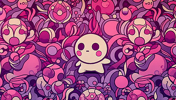 Cute Character in Pink Fantasy Garden, cute character, colorful, cartoon style, fantasy HD wallpaper
