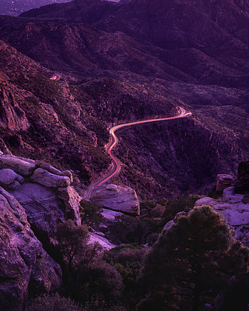Nature, Sunset, Mountains, Night, View From Above, Road, Backlight, Illumination HD phone wallpaper