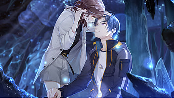 Anime Couple Blue Ash Dress Glare Background Anime Couple HD wallpaper