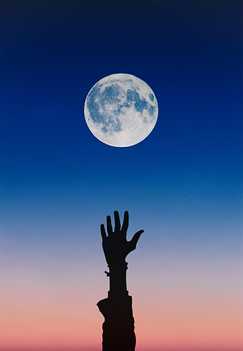 Hand and moon, night, silhouette, art HD phone wallpaper