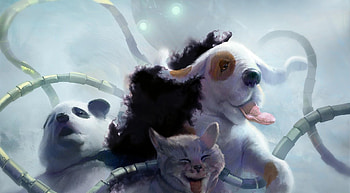 Fantasy, Octopus, Cat, Dog, Robot, Tentacles, Panda HD wallpaper