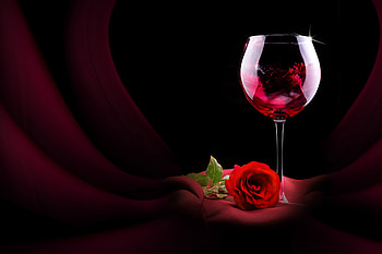 Wine & rose, Glass, Flower, Red, Rose HD wallpaper