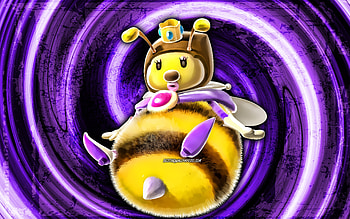 Honey Queen, violet grunge background, vortex, Super Mario, cartoon bee, Super Mario characters, Super Mario Bros, Honey Queen Super Mario HD wallpaper