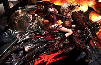 Fire Hot Bike, sexy, city, hot, motorcycle, anime girl, weapon, bike, cool, gun, rider, fire, anime boy, male, female HD wallpaper