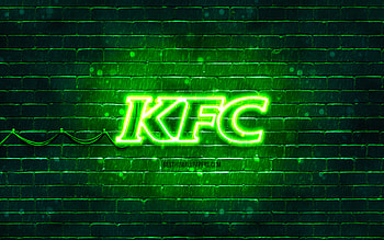 KFC green logo, , green brickwall, KFC logo, brands, KFC neon logo, KFC HD wallpaper