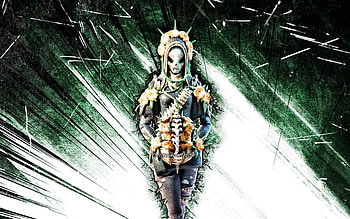 Catrina, grunge art, Fortnite Battle Royale, Fortnite characters, Catrina Skin, green abstract rays, Fortnite, Catrina Fortnite HD wallpaper