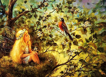 Fairy in Nest, artwork, wings, bird, trees, girl, nest HD wallpaper