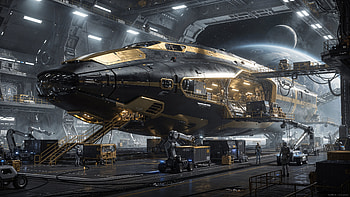 Auric Starcruiser — Spaceship, Spaceship, Hangar, Spacecraft, Sci Fi, Futuristic HD wallpaper