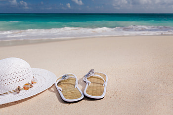 Holiday, summer, hat, beach, slippers HD wallpaper