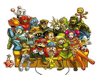 who will win, snake, sonic, mega man, mario, nintendo, samus, nes, bomber man, link, video game, halo, kirby, pokemon, cloud HD wallpaper