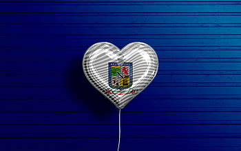 I Love Nuevo Leon, , realistic balloons, blue wooden background, Day of Nuevo Leon, mexican states, flag of Nuevo Leon, Mexico, balloon with flag, States of Mexico, Nuevo Leon flag, Nuevo Leon HD wallpaper