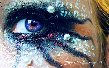 The octopus, blue, white, pixiecold, girl, woman, summer, ochi, make-up, pearl, eye, octopus, vara HD wallpaper