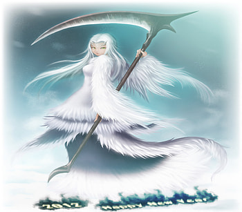 Dark Souls, sexy, horns, hot, cold, anime girl, scythe, happy new year, white dress, white hair, cool, female HD wallpaper