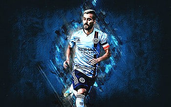 Maximiliano Moralez, New York City FC, Argentine footballer, MLS, USA, football, blue stone background, grunge art HD wallpaper