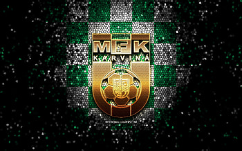 MFK Karvina, glitter logo, Czech First League, green white checkered background, soccer, Czech football club, Karvina logo, mosaic art, football, Karvina FC HD wallpaper