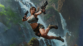 Lara Croft Waterfall, tomb-raider, lara-croft, artwork, ai, digital-art, games, video-games HD wallpaper