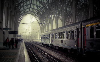 The Station, white, black, graphy, station, train, beautiful, haze, poto, pretty, tracks, dreamy HD wallpaper