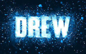 Happy Birtay Drew, , blue neon lights, Drew name, creative, Drew Happy Birtay, Drew Birtay, popular american male names, with Drew name, Drew HD wallpaper