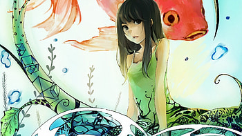 Cute Anime Girl & Fishes PC and Mac HD wallpaper