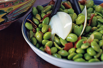 Edamame bean, Prosciutto salad HD wallpaper
