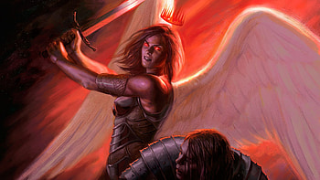 Red Eyed Angel, sword, fantasy, red, eyes, angel, female HD wallpaper