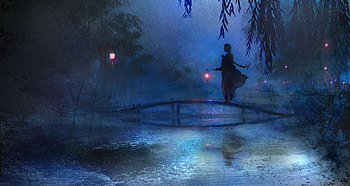 Lights, night, blue, art, 00, girl, anime, light, bridge, luminos, manga, silhouette HD wallpaper
