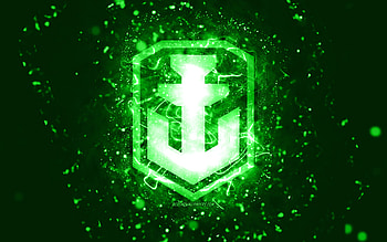 World of Warships green logo, , green neon lights, WoWS, green abstract background, World of Warships logo, online games, WoWS logo, World of Warships HD wallpaper