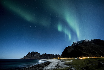 Aurora Borealis, landscape, green lights, sky HD wallpaper