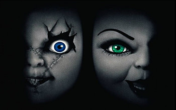 CHUCKY & TIFFANY, MOVIES, BLACK, BLUE EYES, CHUCKY, CHILDS PLAY, BACKGROUND, TIFFANY, , HORROR, GREEN EYES, DOLLS HD wallpaper