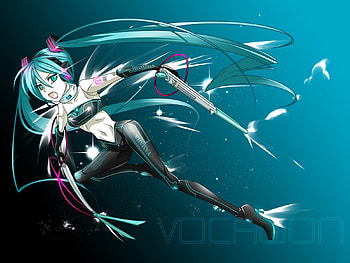 Hatsune Miku, sexy, 01, sword, guns, cute, awsome, vocaloid, badass, miku, vocaloids, anime, aqua hair, hatsune, twintails, cool HD wallpaper