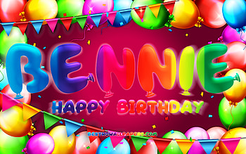 Happy Birtay Bennie, , colorful balloon frame, Bennie name, purple background, Bennie Happy Birtay, Bennie Birtay, popular german female names, Birtay concept, Bennie HD wallpaper