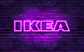 IKEA violet logo, , violet brickwall, IKEA logo, brands, IKEA neon logo, IKEA HD wallpaper