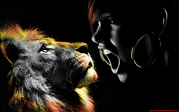 female lioness, face, people, lion, woman HD wallpaper