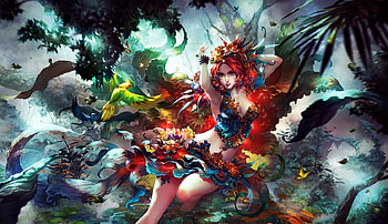 Gorgeous Summer, frumusete, bird, girl, summer, fantasy, game, antilous, redhead, luminos HD wallpaper