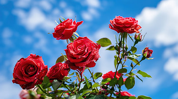 Red roses under blue sky, love, romance, red rose, rose HD wallpaper
