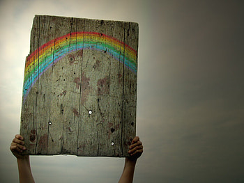 Rainbow, Miscellanea, Miscellaneous, Wood, Wooden, , Drawing, Hands, Nameplate, Plate HD wallpaper