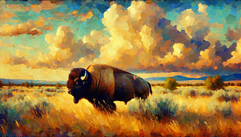 Majestic Buffalo in Sunset -, buffalo, american bison, landscape, Wildlife HD wallpaper