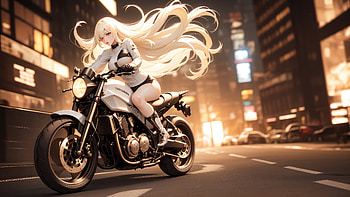 Biker Girl Very Long Hair , anime-girl, anime, biker, fantasy, artist, artwork, digital-art HD wallpaper