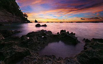 Coastal Sunset Seascape, sunset, nature, rocks, sky HD wallpaper
