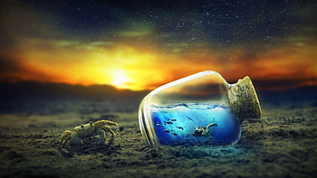 Water bottle, abstract, fantasy, graphy, sunset HD wallpaper