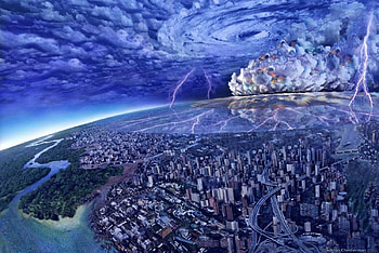 The Red List, artwork, lightning, city, thunderstorm, clouds, world, storm HD wallpaper