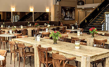 Famous Berlin cafe, Riverside location, Vibrant atmosphere, Local favorite HD wallpaper