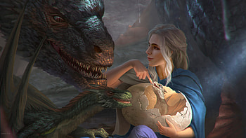 Khalessi With His Dragons, daenerys-targaryen, dragon, game-of-thrones-season-8, game-of-thrones, tv-shows, artist, artwork, digital-art, artstation, dragon HD wallpaper