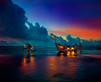 Fishing, night, fish, sky, cloud HD wallpaper