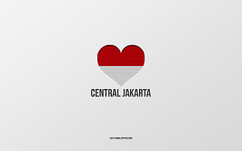 I Love Central Jakarta, Indonesian cities, Day of Central Jakarta, gray background, Central Jakarta, Indonesia, Indonesian flag heart, favorite cities, Love Central Jakarta HD wallpaper