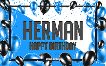 Happy Birtay Herman, Birtay Balloons Background, Herman, with names, Herman Happy Birtay, Blue Balloons Birtay Background, Herman Birtay HD wallpaper