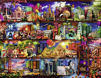 World of books, colorful, aimee stewart, shelves, fantasy, luminos HD wallpaper