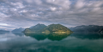 Alaska mountains, lake, clouds HD wallpaper