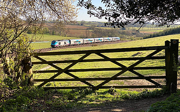 Landscape with Train, England, fields, train, gate HD wallpaper