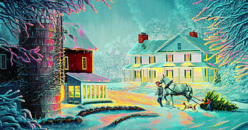 Coming home, winter, frost, art, house, cold, peaceful, painting, snow, christmas, village, ice, countryside, home HD wallpaper
